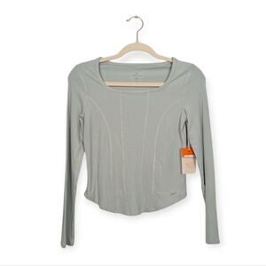 Freely Kiera Top L Aqua Gray Long Sleeve Athletic Yoga Activewear NWT